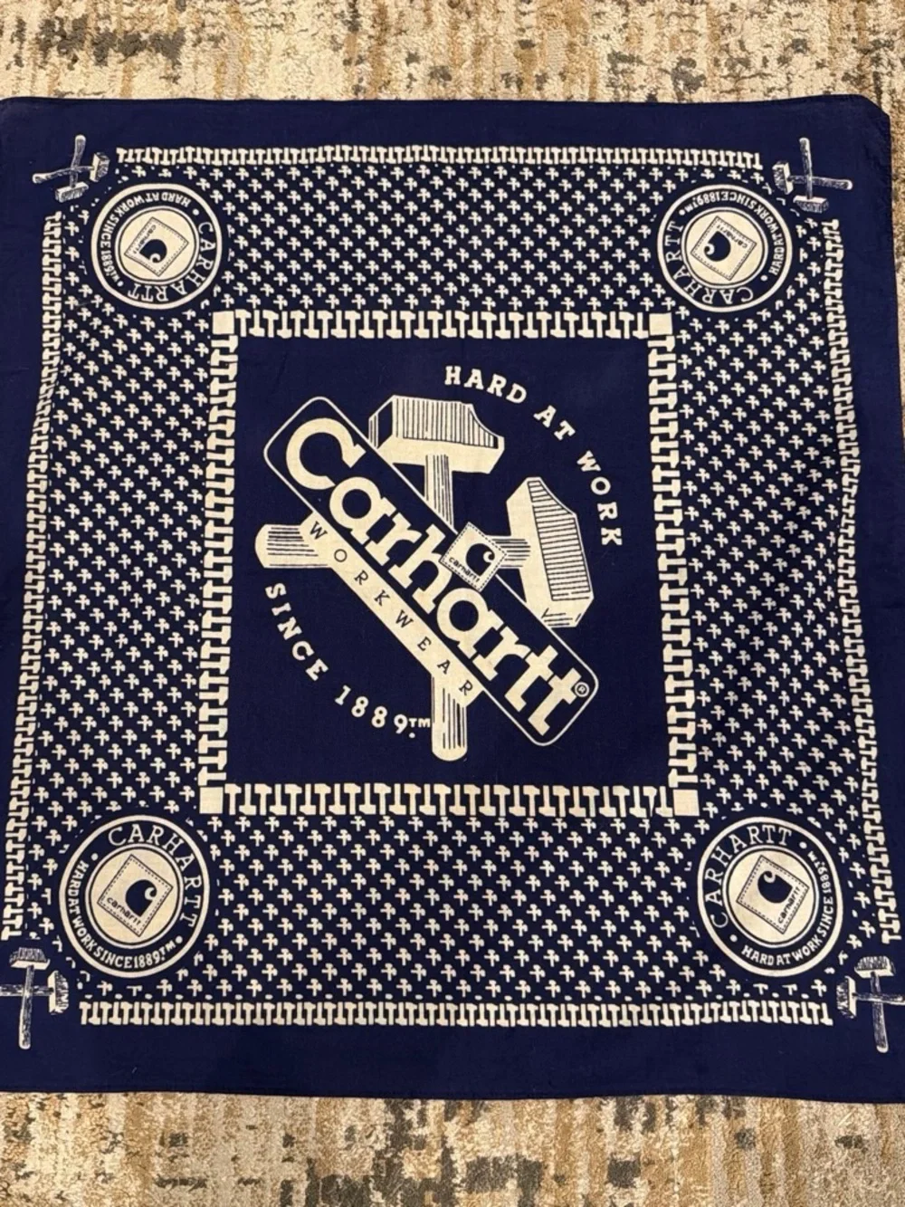 Carhartt Navy and White Logo Workwear Bandana